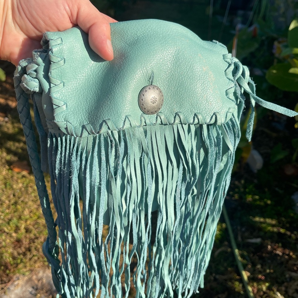 POLO RALPH LAUREN blue BOHO FRINGE LEATHER FESTIVAL CROSSBODY BAG